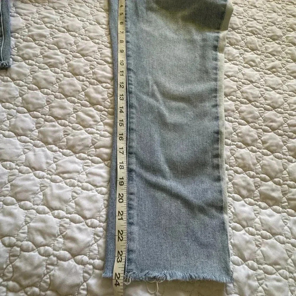 Pacsun Mom Jeans Two Tone Side Stripe Raw Hem Denim Cropped  Jeans Size 27 - Picture 11 of 11